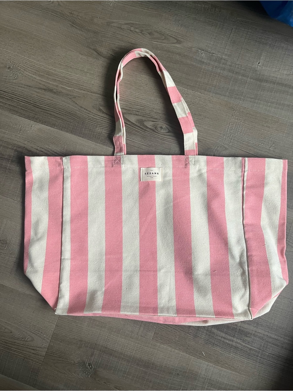 Brand New Sezane Pink & White Striped Canvas Tote Bag